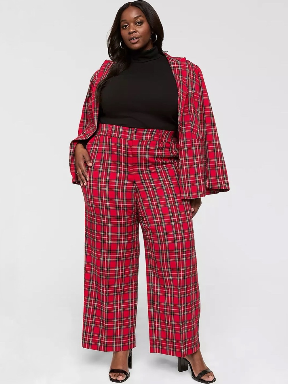 Lane Bryant Perfect Drape High-Rise Wide Leg Tartan Red Pants